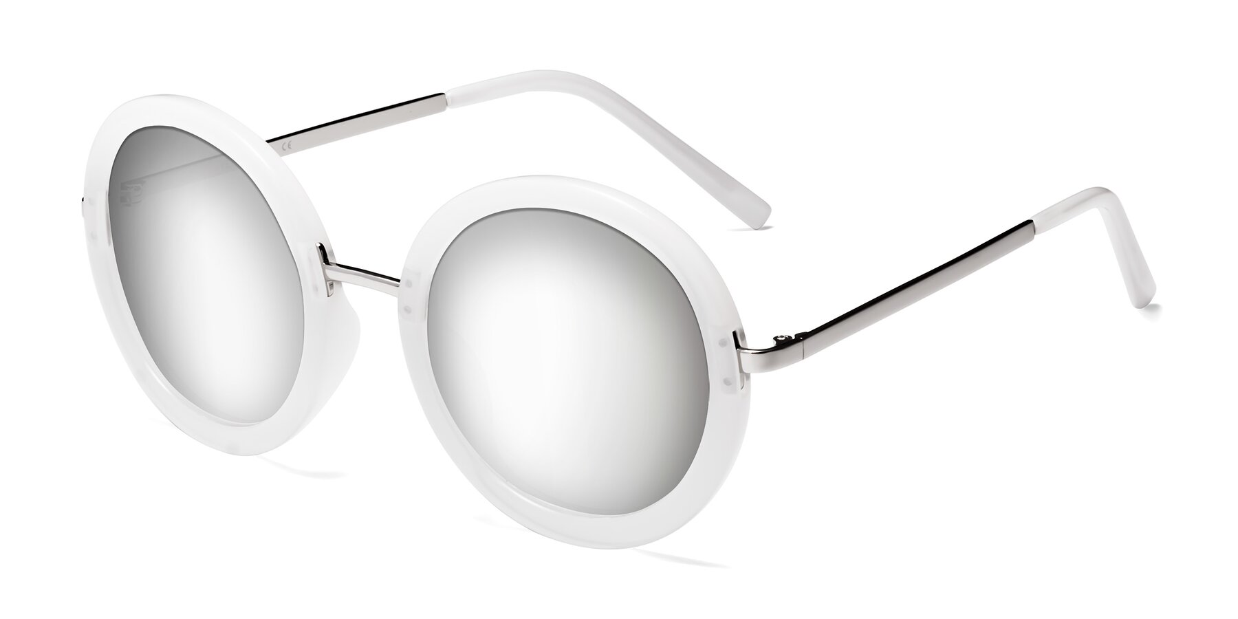 Transparent Glacier Grey Geek-Chic Oversized Round Mirrored Sunglasses ...