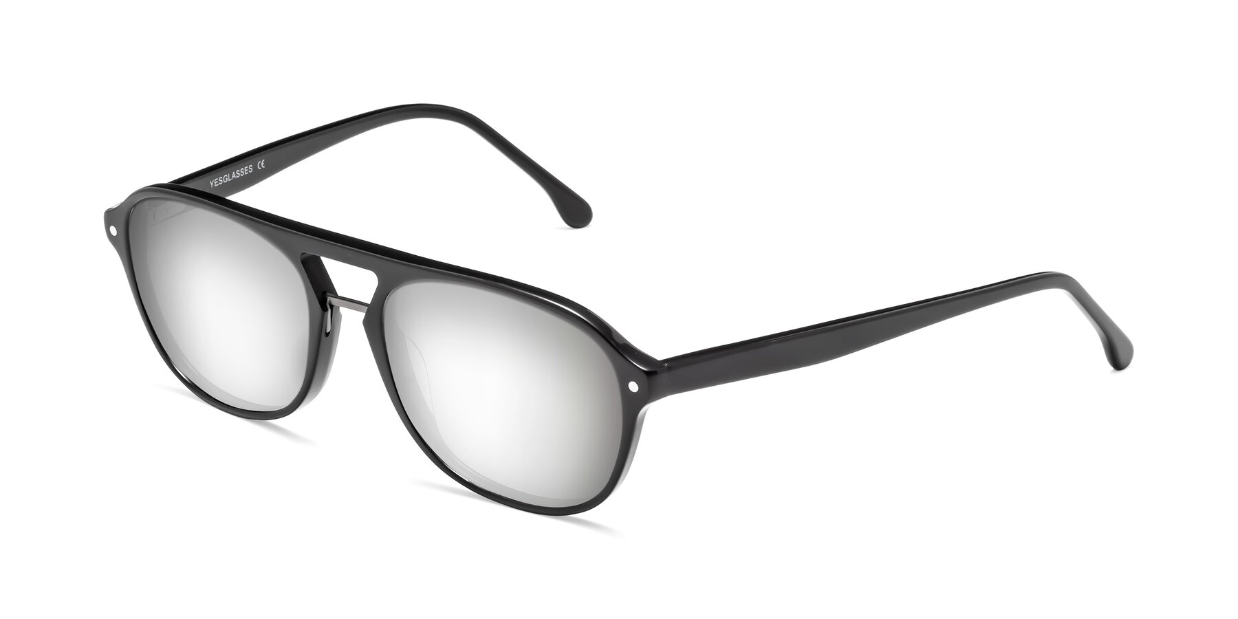 Black Grandpa Acetate Aviator Mirrored Sunglasses with Silver Sunwear ...