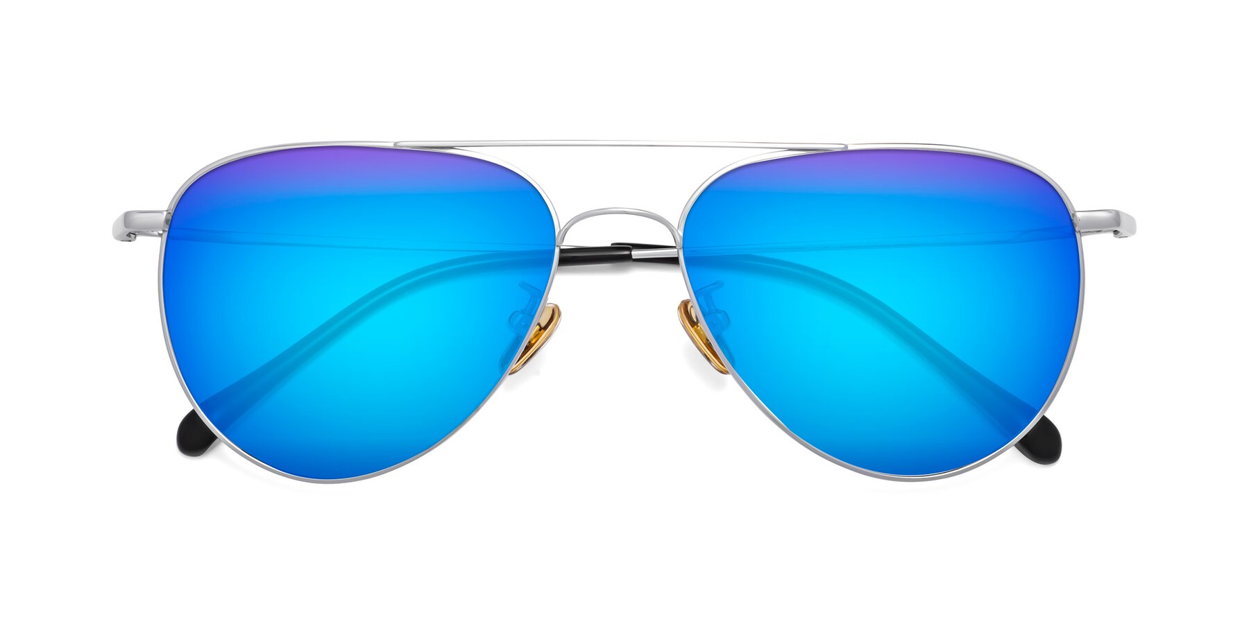 Silver Classic Titanium Aviator Mirrored Sunglasses with Blue Sunwear ...
