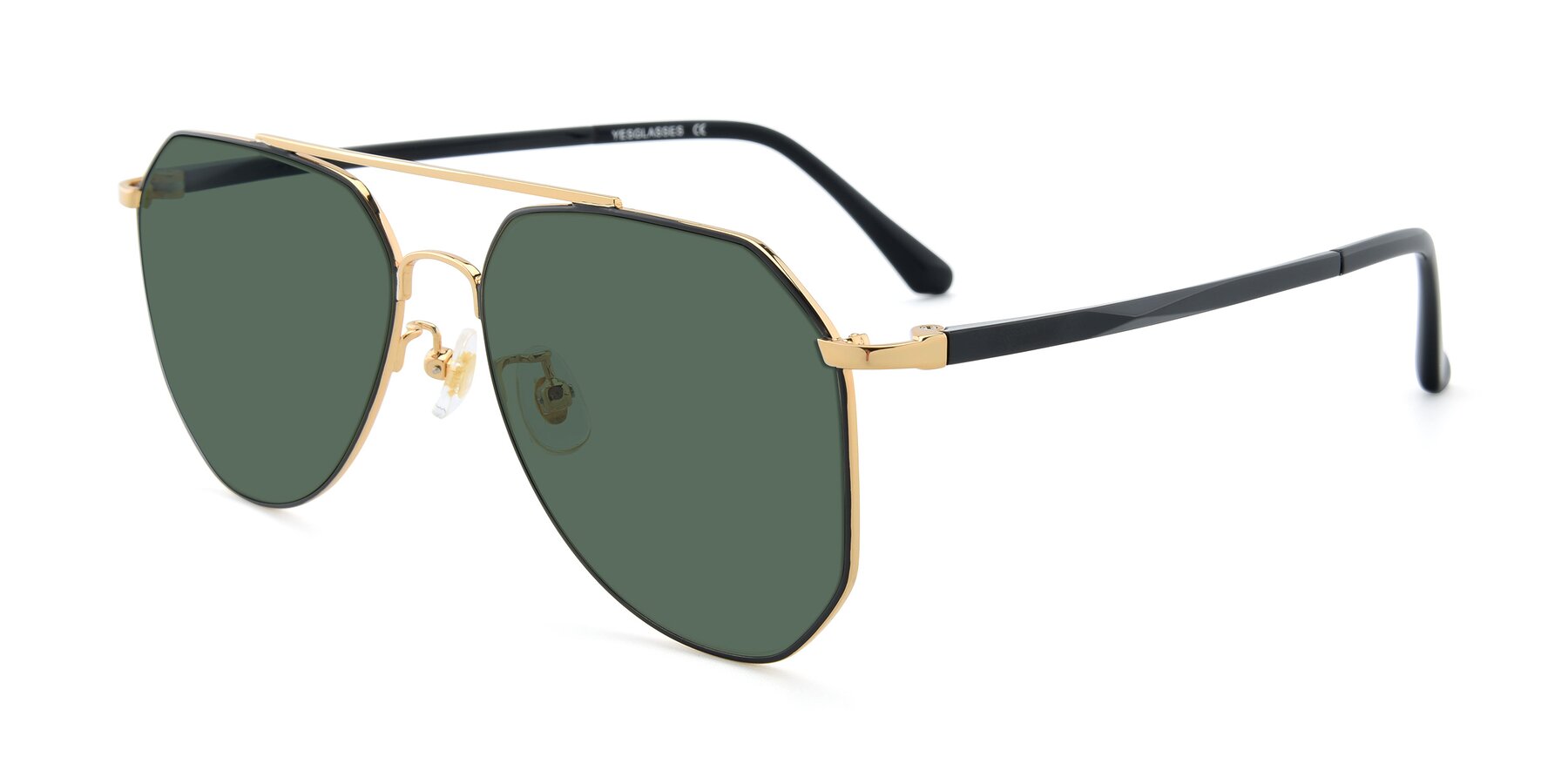 Black/ Gold Oversized Aviator Geometric Polarized Sunglasses with Green ...