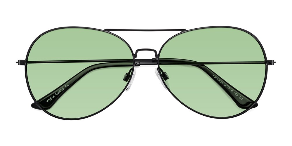 Black Oversized Grandpa Aviator Tinted Sunglasses with Medium Green ...