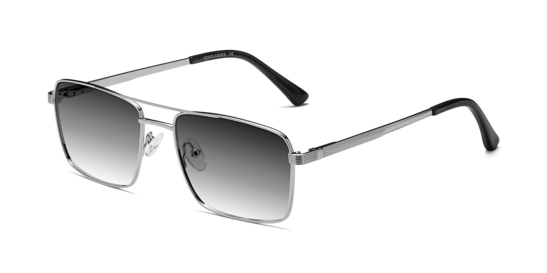 Silver Classic Metal Rectangle Gradient Sunglasses with Gray Sunwear ...