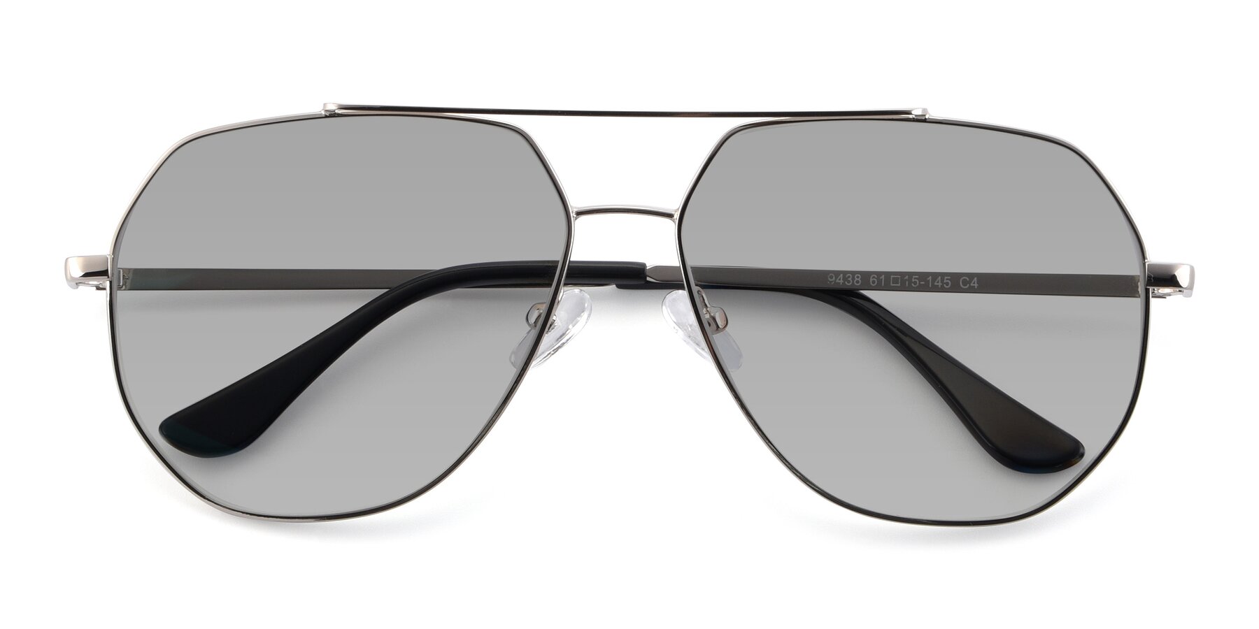 Silver Grandpa Oversized Geometric Tinted Sunglasses with Light Gray ...