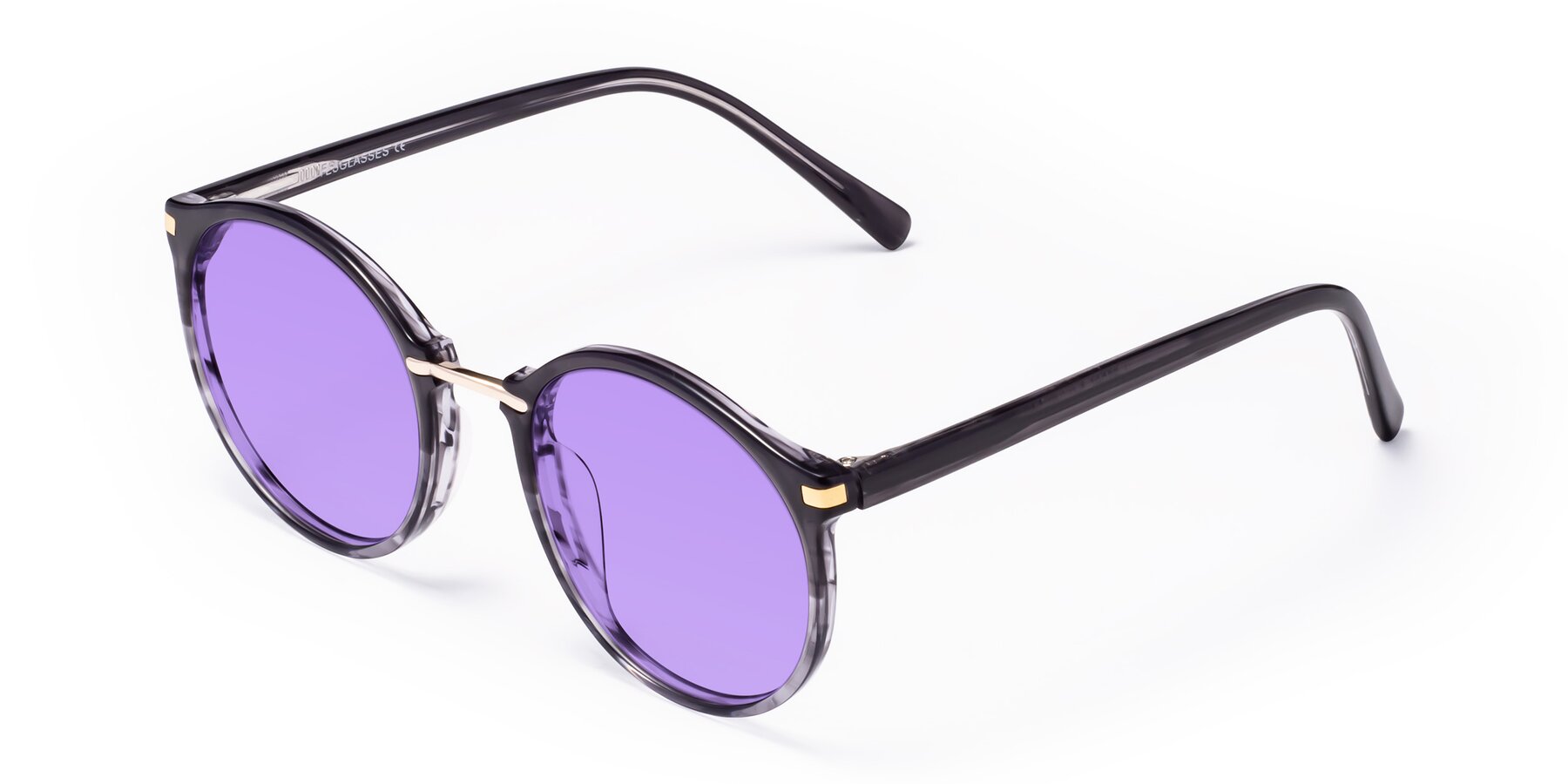 Translucent Black Narrow Hipster Round Tinted Sunglasses with Medium ...