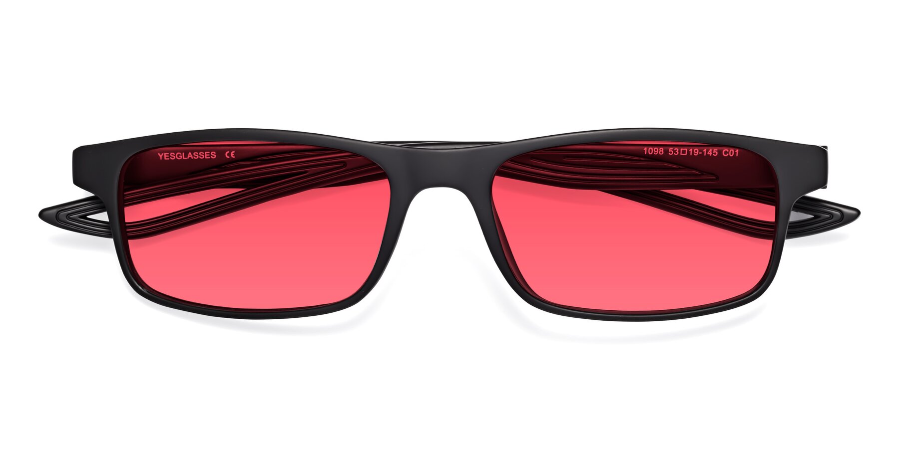 Matte Black Classic TR90 Rectangle Tinted Sunglasses with Pink Sunwear ...
