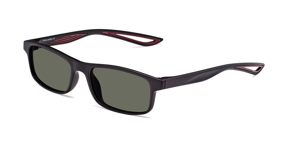 Matte Black-Wine Classic TR90 Rectangle Polarized Sunglasses with Gray ...