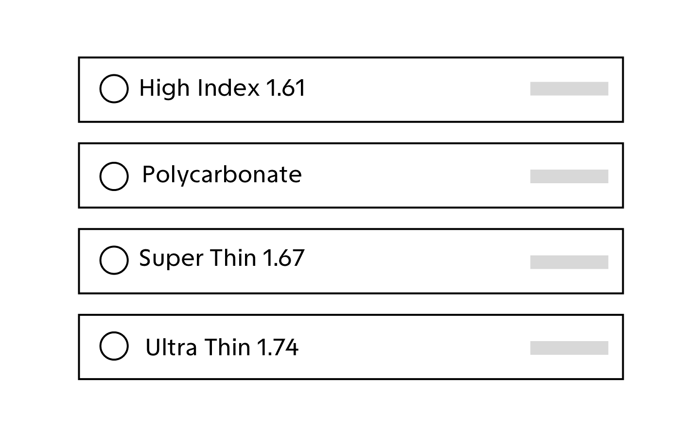 Each of these lens types has a variety of indices to choose from.