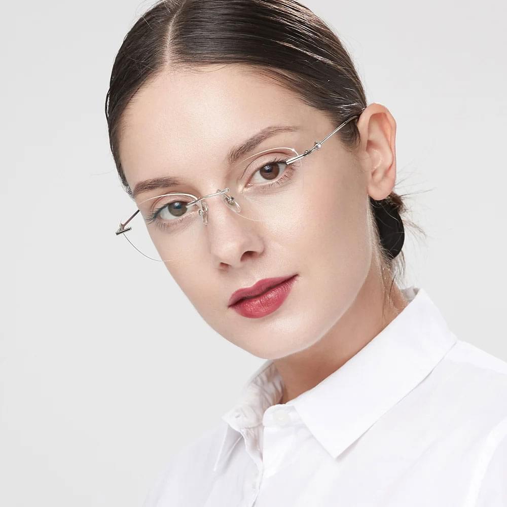 Cat-eye rimless glasses for women with unique style.