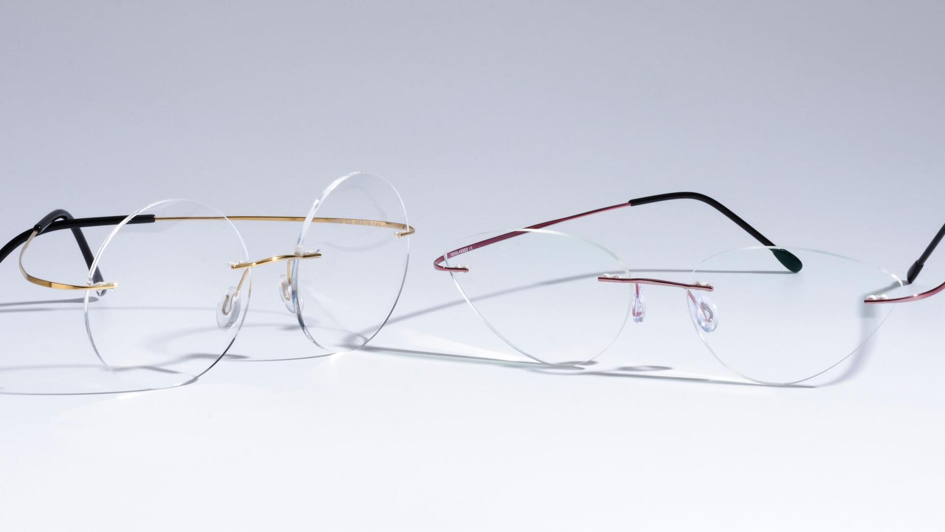Compare frameless glasses, including round and cat eye.