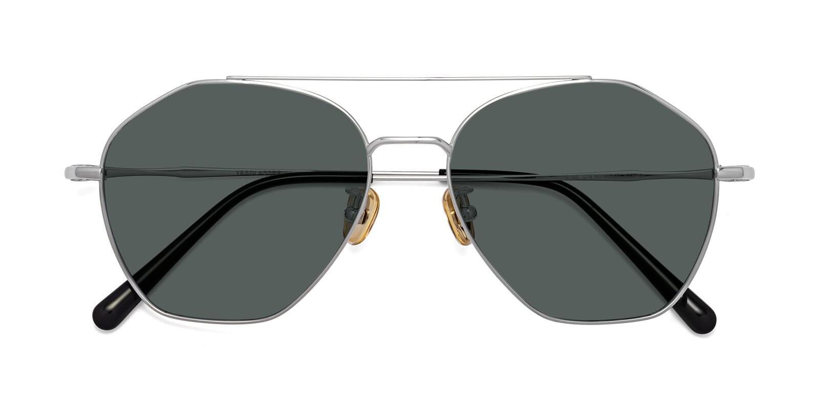 Silver Titanium Geometric Aviator Polarized Sunglasses