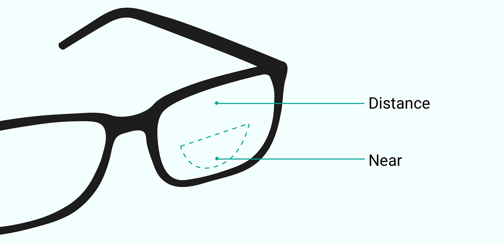 A bifocal lens showing the transition between the two views.