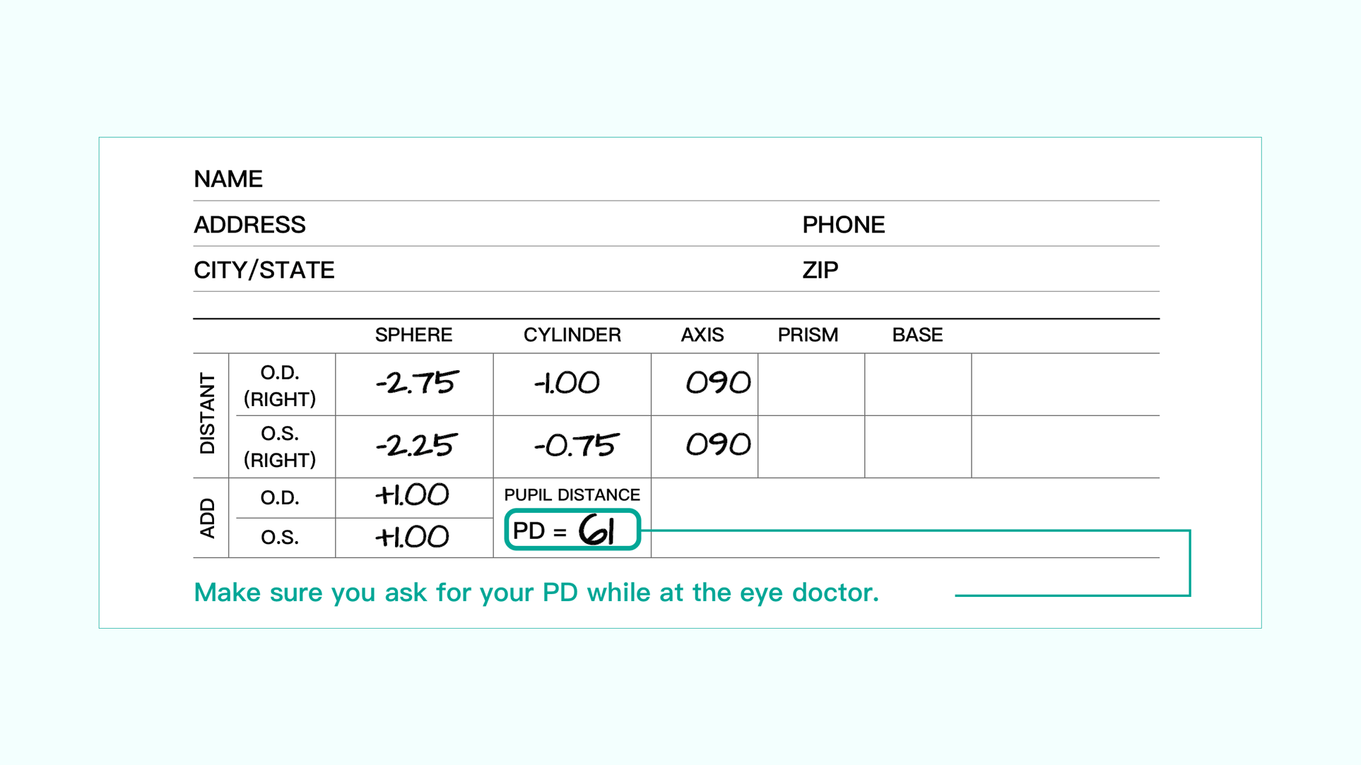 Where to find PD measurement on a prescription