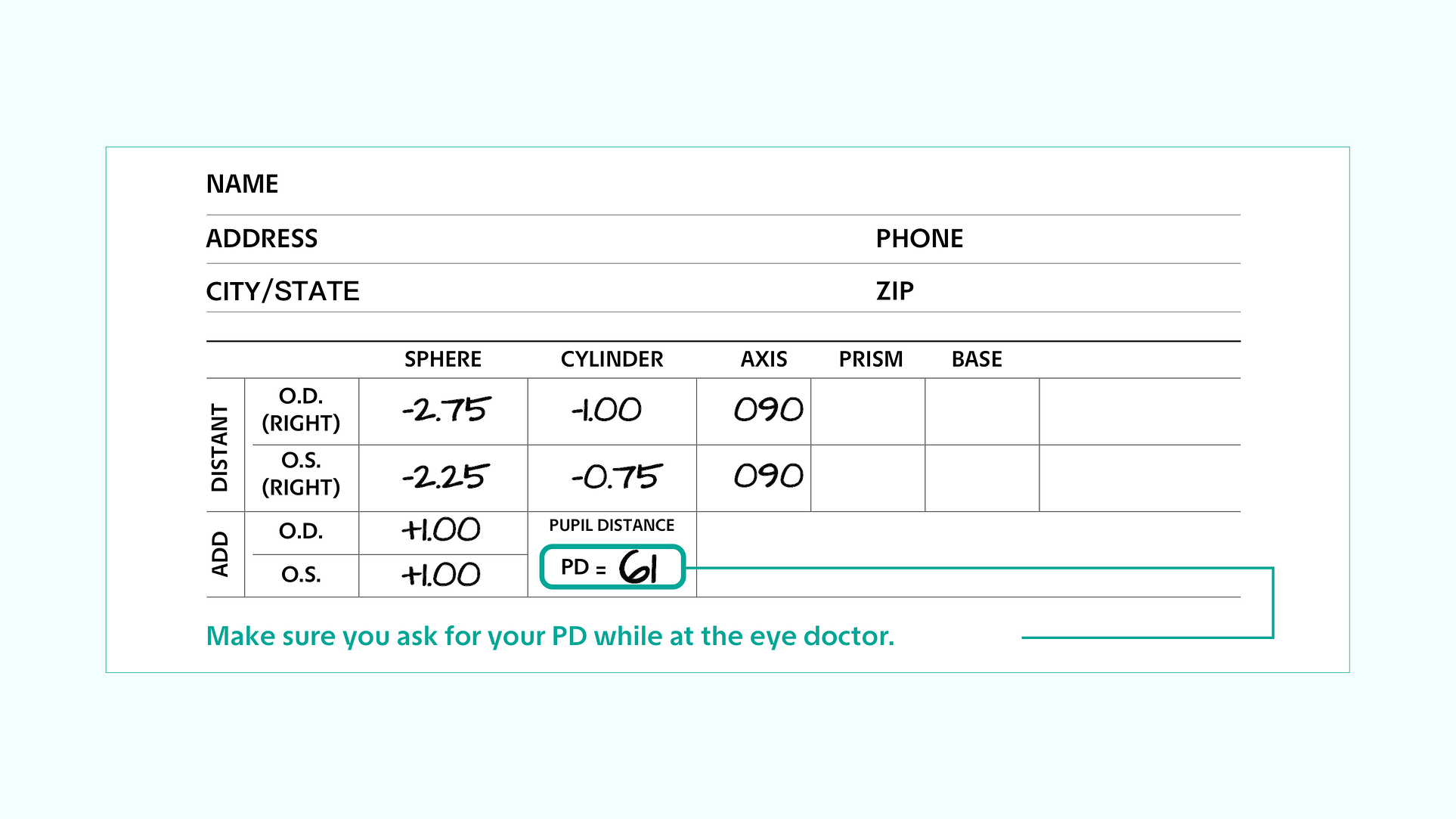 Where to find PD measurement on a prescription