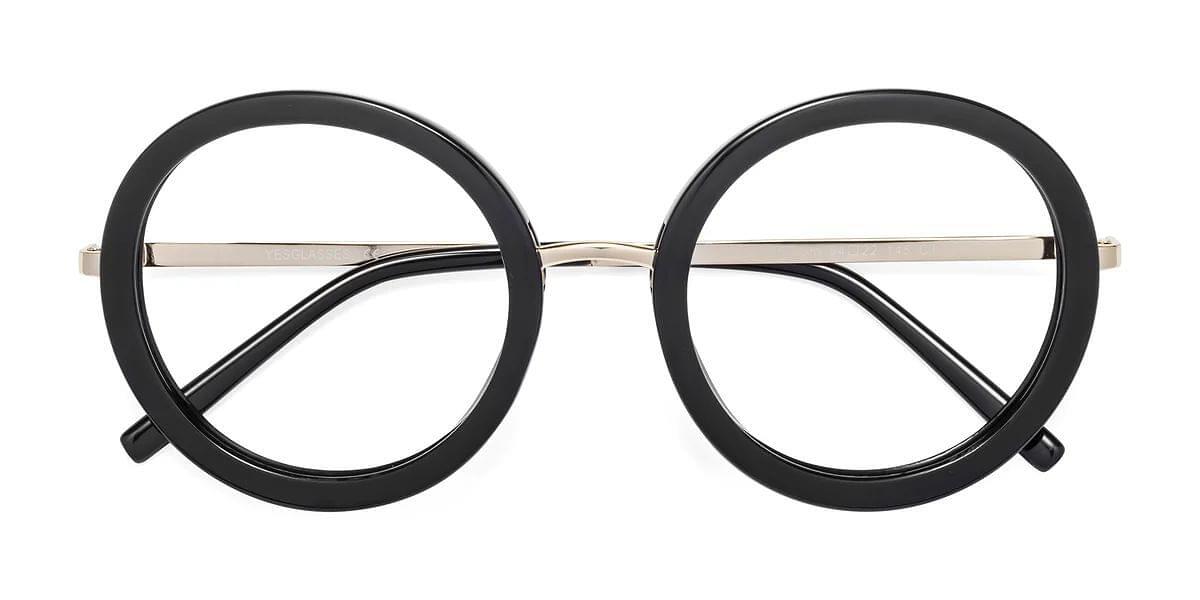 Black Geek-Chic Oversized Round Eyeglasses