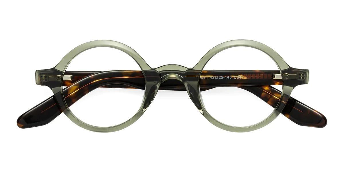 Green-Tortoise Retro-Vintage Acetate Round Eyeglasses